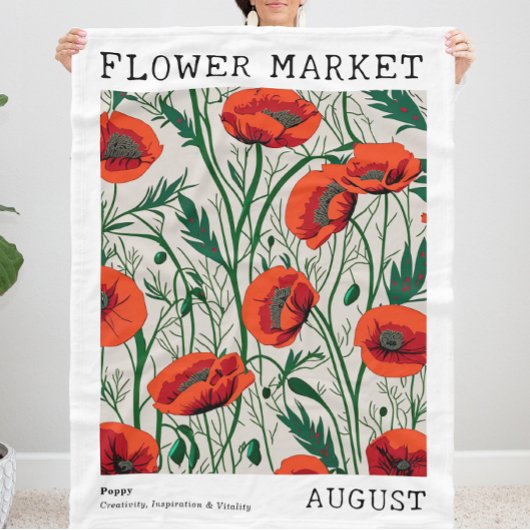 Rode papaver augustus Geboorte Bloemmarkt Groene B Fleece Deken