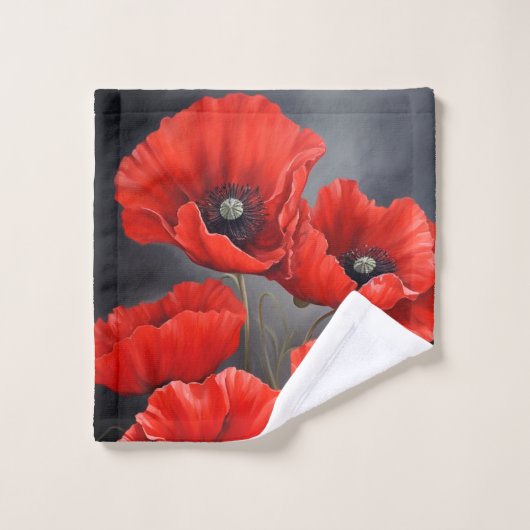 Rode papaver bad handdoek (Wasdoekje)
