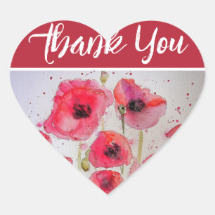 Rode papaver bloem Waterverf dank u Hart Sticker