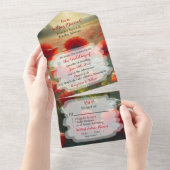 Rode papaver bloemenbruiloft all in one uitnodiging (Afscheurbaar)