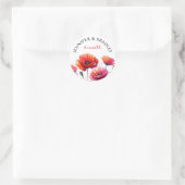 Rode papaver bloemenbruiloft ronde sticker (Tas)
