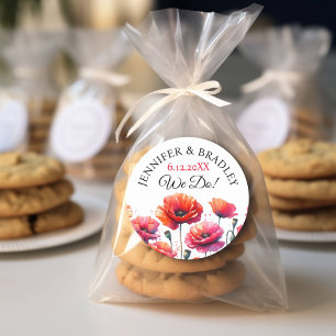 Rode papaver bloemenbruiloft ronde sticker