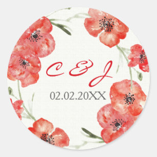 rode papaver bloemenbruiloft stickers