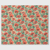 Rode papaver, bloesems cadeaupapier (Vlak)