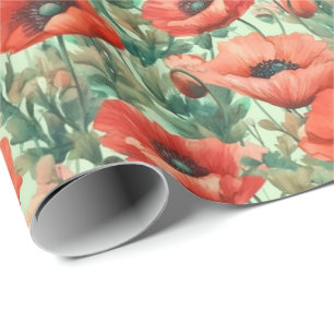 Rode papaver, bloesems cadeaupapier