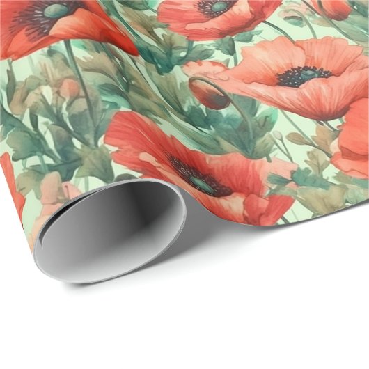 Rode papaver, bloesems cadeaupapier (Rol Hoek)