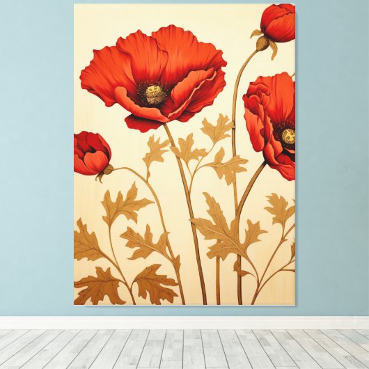Rode papaver canvas afdruk (Insitu (Houten vloer))