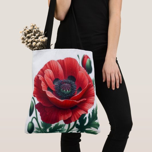 rode papaver draagtas (Dichtbij)