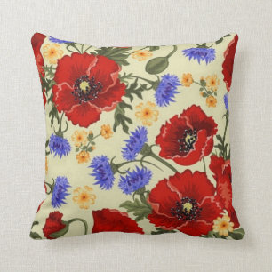 rode papaver en blauwe bloemen kussen