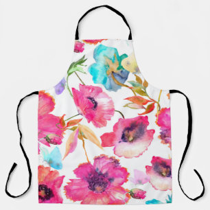 Rode papaver en blauwe bloemen met vlinders, wat schort