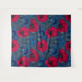 Rode papaver en blauwe cornbloemen op blauw wandkleed (Voorkant (horizontaal))