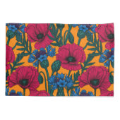 Rode papaver en blauwe cornbloemen op sinaasappel kussensloop (Achterkant)
