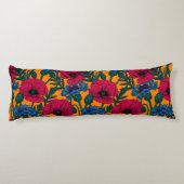 Rode papaver en blauwe cornbloemen op sinaasappel lichaamskussen (Achterkant)