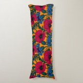 Rode papaver en blauwe cornbloemen op sinaasappel lichaamskussen (Voorkant Verticaal)