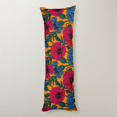 Rode papaver en blauwe cornbloemen op sinaasappel lichaamskussen (Achterkant (Verticaal))
