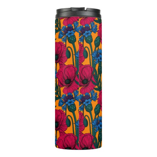 Rode papaver en blauwe cornbloemen thermosbeker (Achterkant)