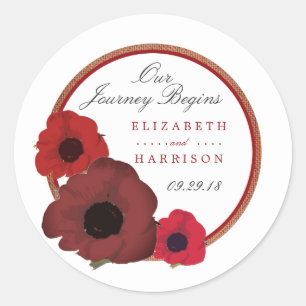 Rode papaver en Burlap Wedding Ronde Sticker