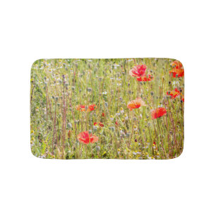 Rode papaver en wilde bloemen badmat