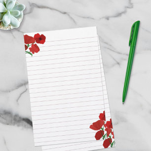 Rode papaver, gelijnd briefpapier