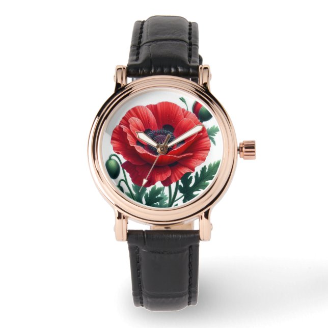 rode papaver horloge (Voorkant)