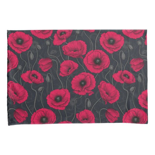 Rode papaver kussensloop (Voorkant-Rechts)