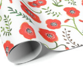 Rode papaver moderne bloemetjesbruiloft cadeaupapier (Rol Hoek)