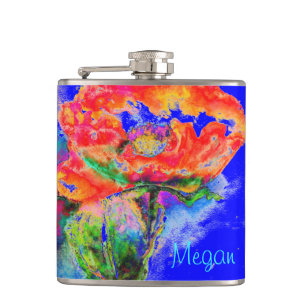 Rode papaver Monogram - blauw Heupfles