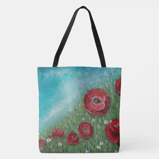 Rode papaver op een Canvas tas op een heuvel (Voorkant)