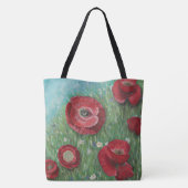 Rode papaver op een Canvas tas op een heuvel (Achterkant)