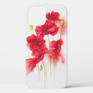 rode papaver op gevlekte grijs iPhone 12 hoesje