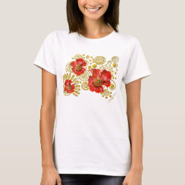 Rode papaver op goudspieren t-shirt