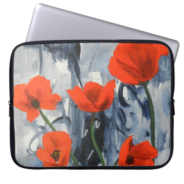 Rode papaver op grijs laptop sleeve (Voorkant)