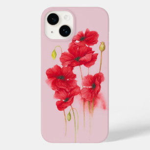 Rode papaver op roze blush Case-Mate iPhone 14 hoesje