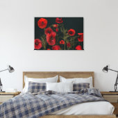 Rode papaver op zwart canvas afdruk (Insitu (Slaapkamer))