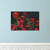 Rode papaver op zwart canvas afdruk (Insitu (Houten vloer))
