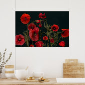 Rode papaver op zwart poster (Keuken)