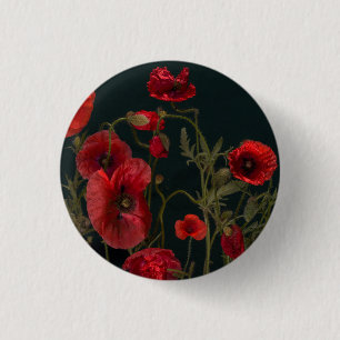 Rode papaver op zwart ronde button 3,2 cm