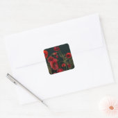 Rode papaver op zwart vierkante sticker (Envelop)