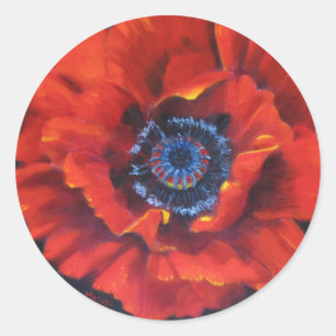 Rode papaver op zwarte stickers