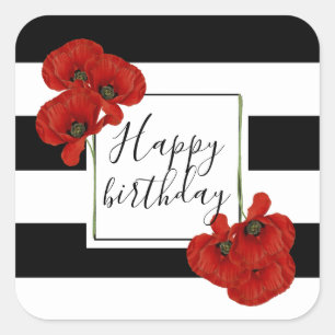 Rode papaver op zwarte & witte achtergrond vierkante sticker