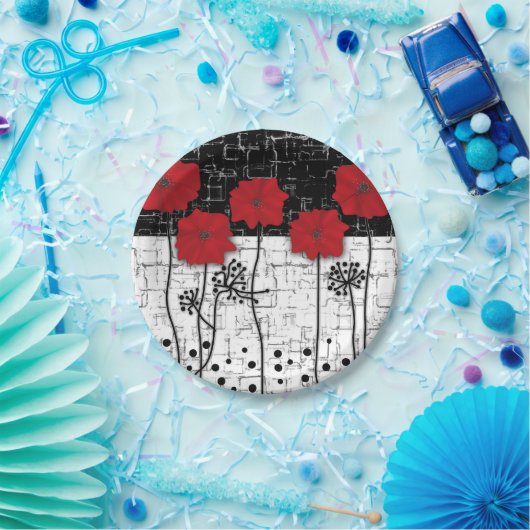 Rode papaver papieren bordje (Feest)