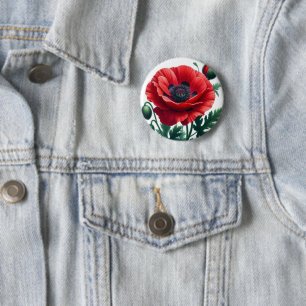rode papaver ronde button 5,7 cm