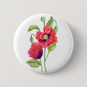 Rode papaver ronde button 5,7 cm