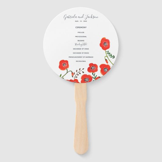 Rode papaver voor de lente bruiloft handwaaier (Voorkant)