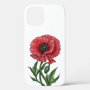 Rode papaver, waterverf en inkt iPhone 12 hoesje