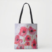 Rode papaver Waterverf Grocery Canvas tas (Voorkant)