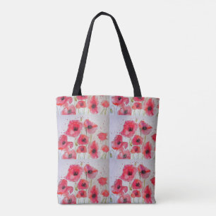 Rode papaver Waterverf Grocery Canvas tas