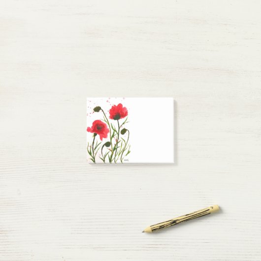 Rode papaver waterverf rustige chic post-it post-it® notes (Op bureau)