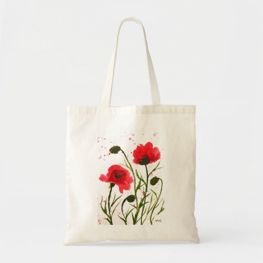 Rode papaver waterverf rustige natuur papaver tote bag (Voorkant)