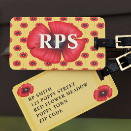 Rode papaverbloem Geel Bagagelabel